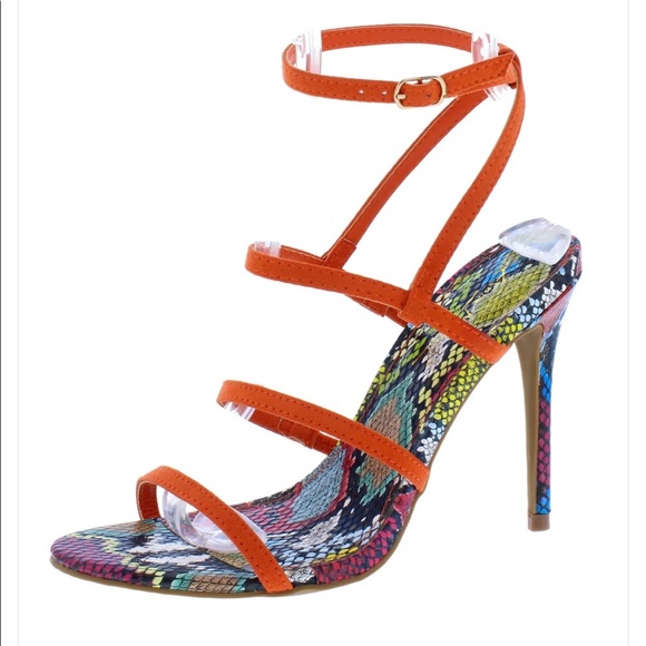Anne Michelle Multi Color snake Print like orange strappy heel Size 8 - Picture 1 of 6